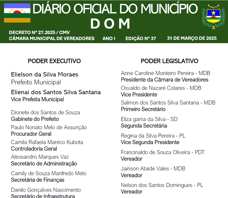 DIÁRIO OFICIAL - EDIÇÃO N° 37 - 31 DE MARÇO DE 2025